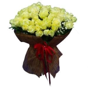 99 White Roses in a large bouquet