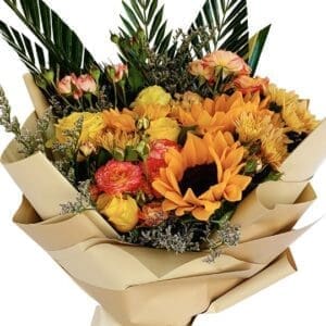 Sunflowers in a happy mixed Bouquet - close up